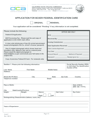 Boxing Federal ID  Form
