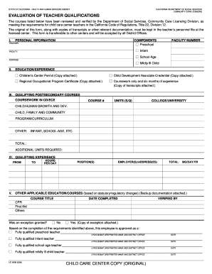 Evaluation of Teacher Qualifications  Form