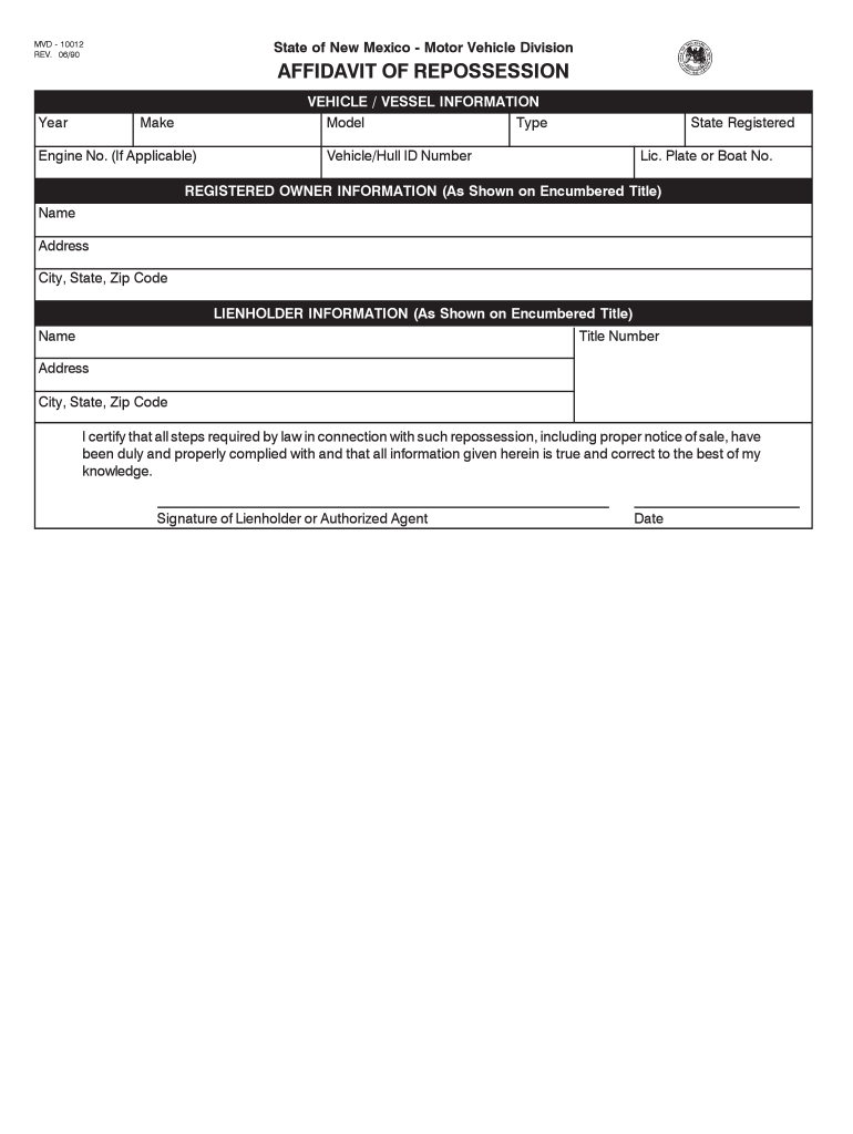  Affidavit of Repossesion 1990-2024