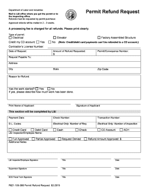 Permit Refund Request F621 105 000 Washington Department of Lni Wa  Form