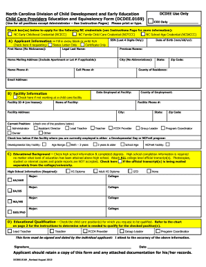  Education and Equivalency Form for Child Care Providers 2014