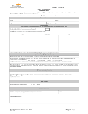 CalHFA Borrower Affidavit California Housing Finance Agency Calhfa Ca  Form