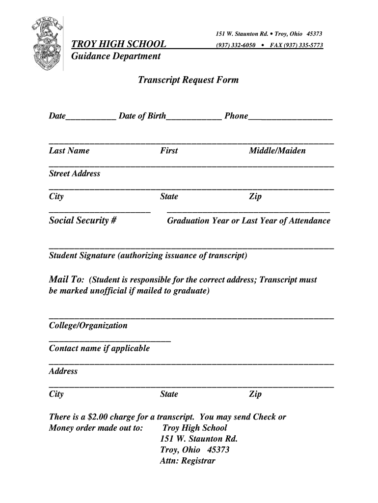 Troy High School Transcript  Form