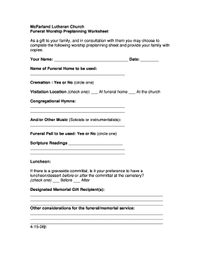 Funeral Planning Worksheet  Form
