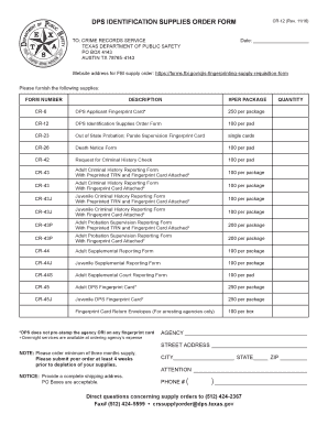 DPS Identification Supplies Order Form PDF Dps Texas