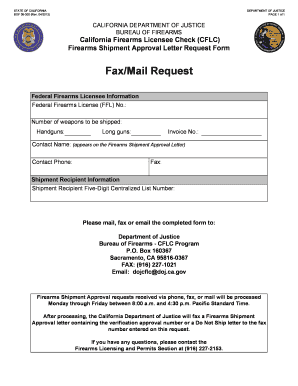 California Firearm Shipment Approval Letter  Form