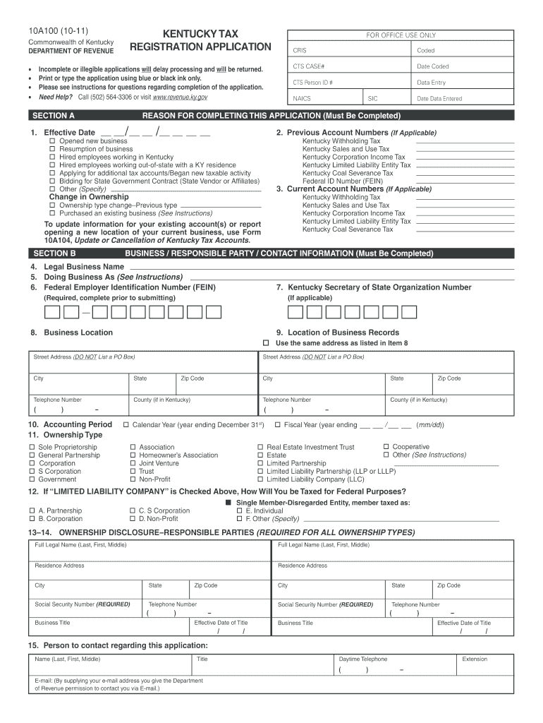  Kentucky Tax Registration  Form 2011