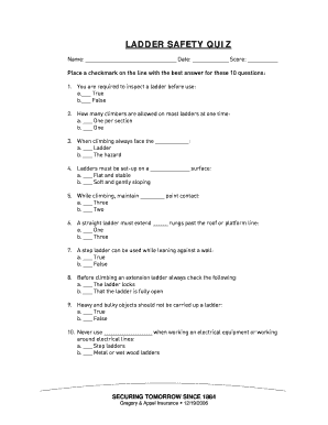 National Safety Compliance Quiz Answers Ladder Safety  Form