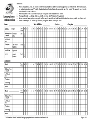 Resource Parent Medication Log KVC Kansas Kansas Kvc  Form