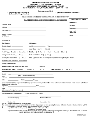 Application for New Motor Bus and Permit and Renewal Application Mass  Form