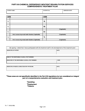 Part 818 Comprehensive Treatment Plan TA 7 Oasas Oasas Ny  Form