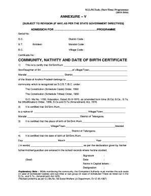 Nativity Certificate Telangana PDF  Form