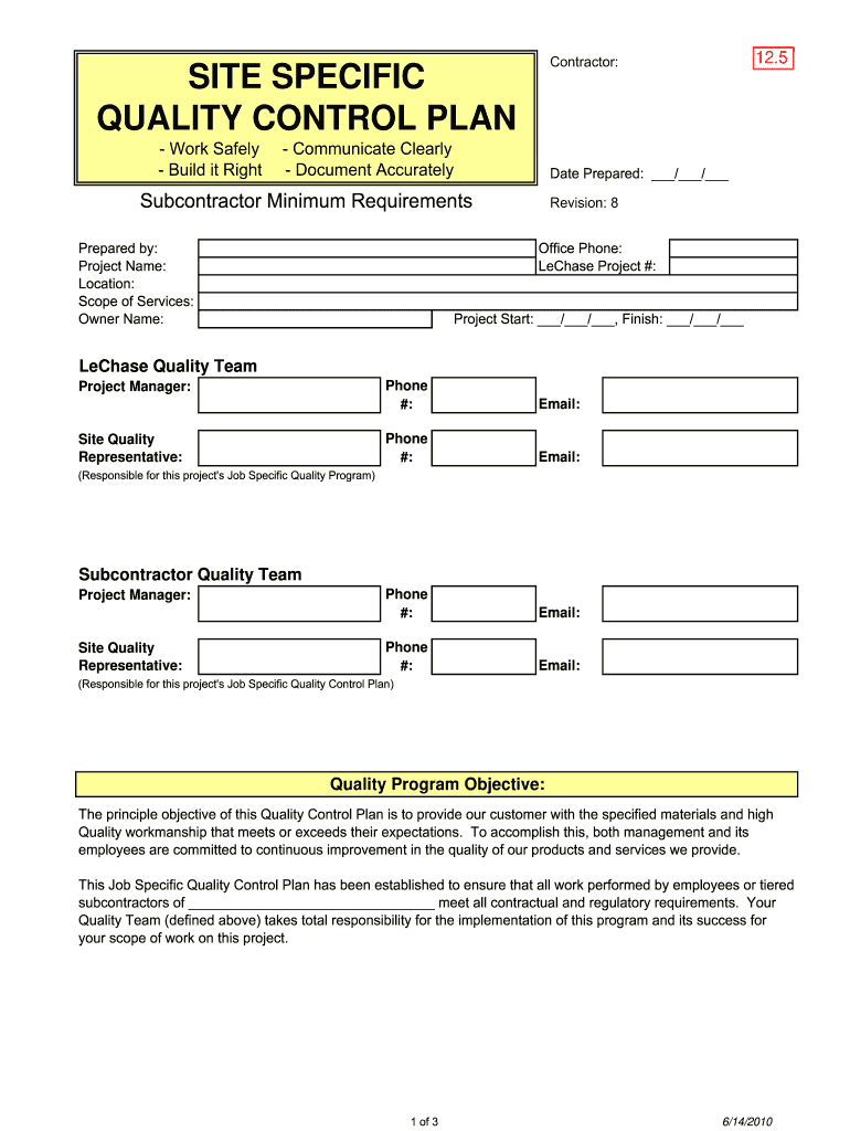  QUALITY CONTROL PLAN 2010-2024