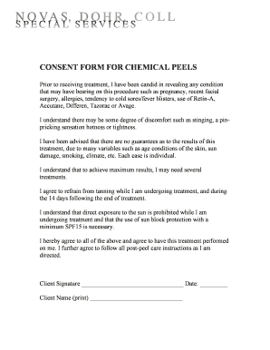 CONSENT FORM for CHEMICAL PEELS Welcome to