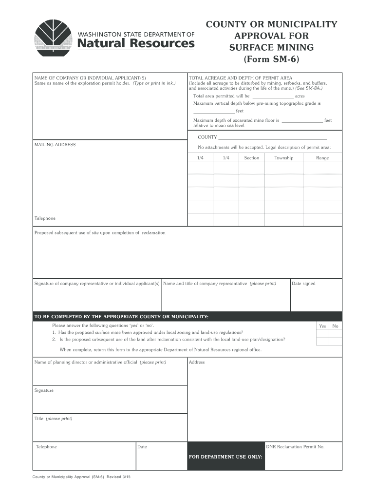  Form SM 6 County or Municipality Approval for Surface Mining Dnr Wa 2001