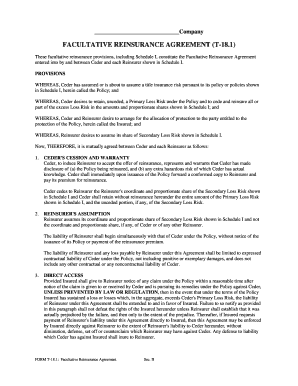 Form T 18 1 Facultative Reinsurance Agreement Title Basic Manual Facultative Reinsurance Agreement Form T 18 1 Tdi Texas