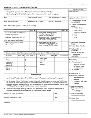 Immediate Need Calworks  Form