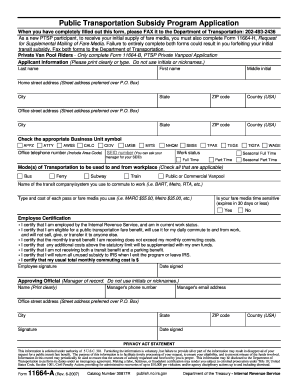 Form 11664 a Rev 6 Public Transportation Subsidy Program Application Treasury