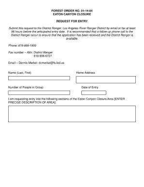 Upper Eaton Canyon Access Permit USDA Forest Service Fs Usda  Form