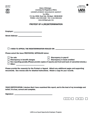 UIA 1471 T Protest of a ReDetermination Michigan  Form