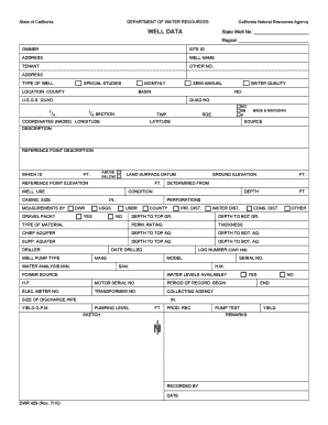 Well Data DWR 429 Department of Water Resources State of Water Ca  Form