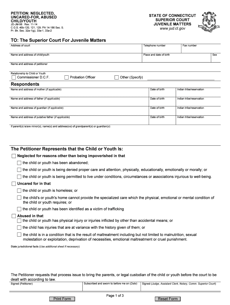  Petition Neglected, Uncared Form, Abused ChildYouth Jud Ct 2014-2024