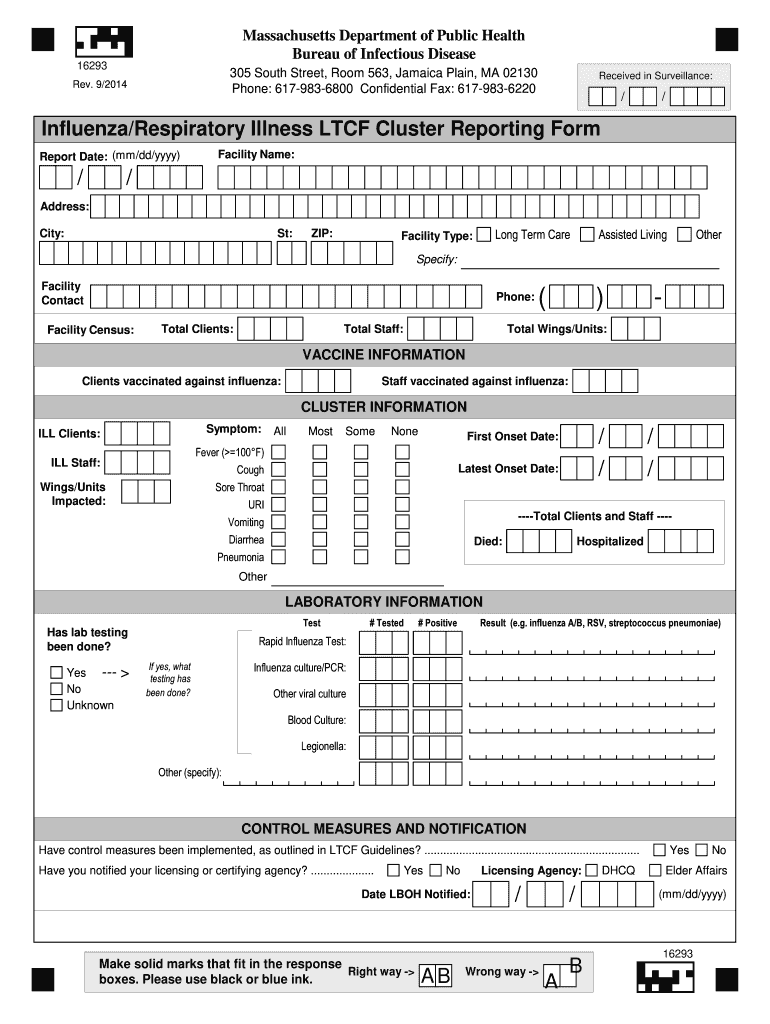 InfluenzaRespiratory Illness LTCF Cluster Reporting Form AB a B Mass