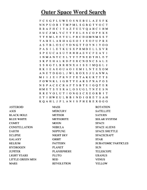 Outer Space Word Search Answer Key  Form