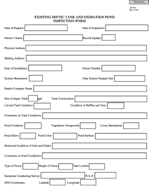 Septic Tank Certification Form