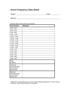 Event Frequency Data Sheet  Form