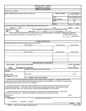 Arkansas Fire Academy Application  Form