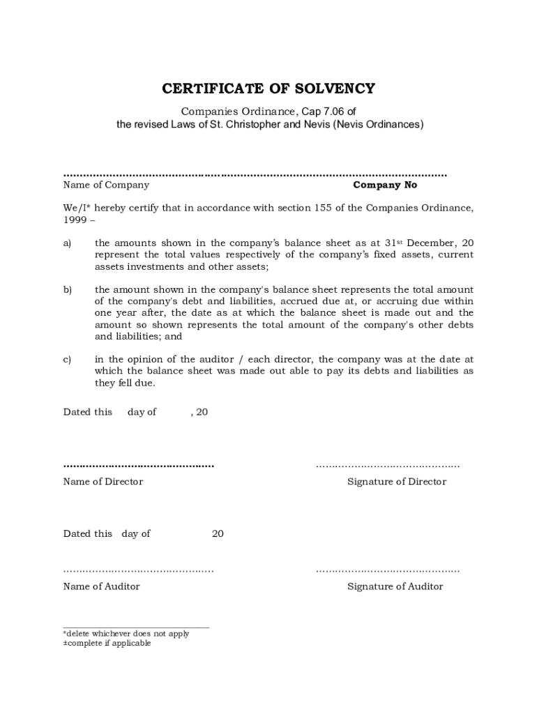  CERTIFICATE of SOLVENCY Companies Ordinance, Cap 7 2022-2024