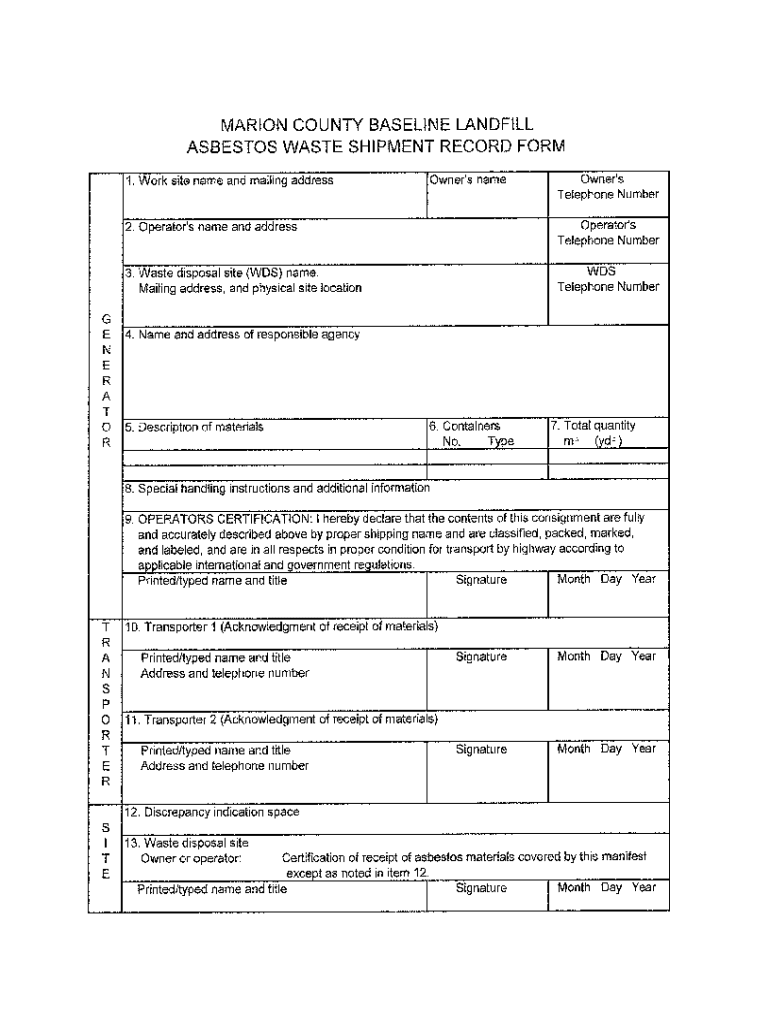 Asbestos Waste Shipment Record Form