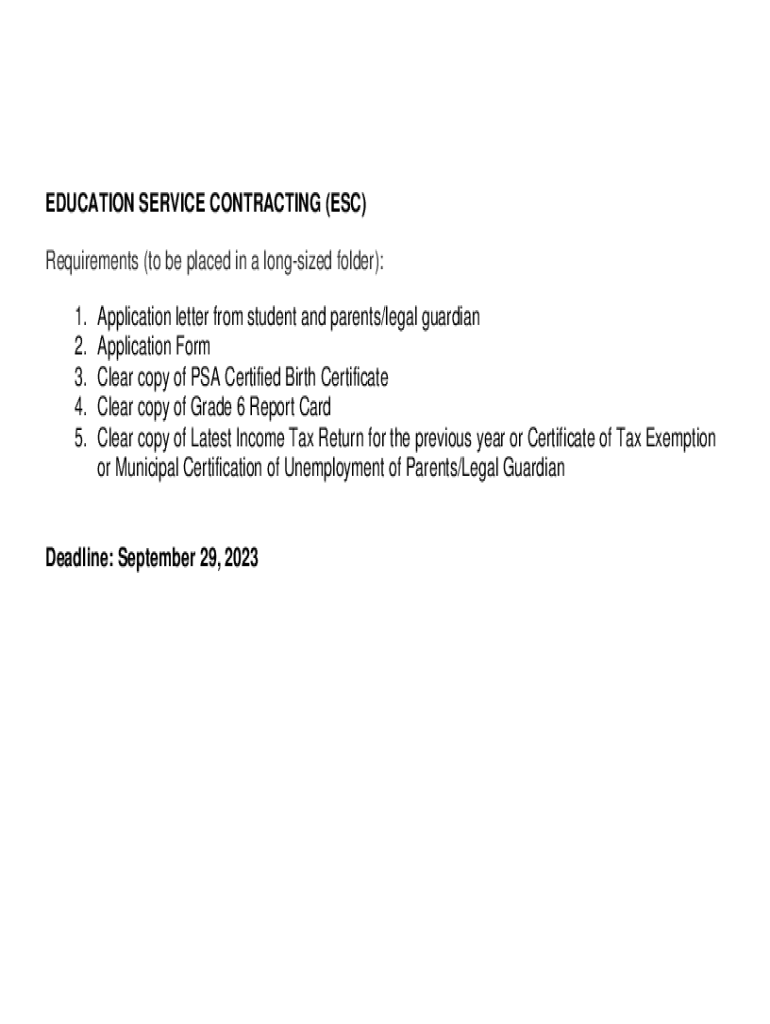 ESC Application Procedure for the Incoming Grade 7  Form