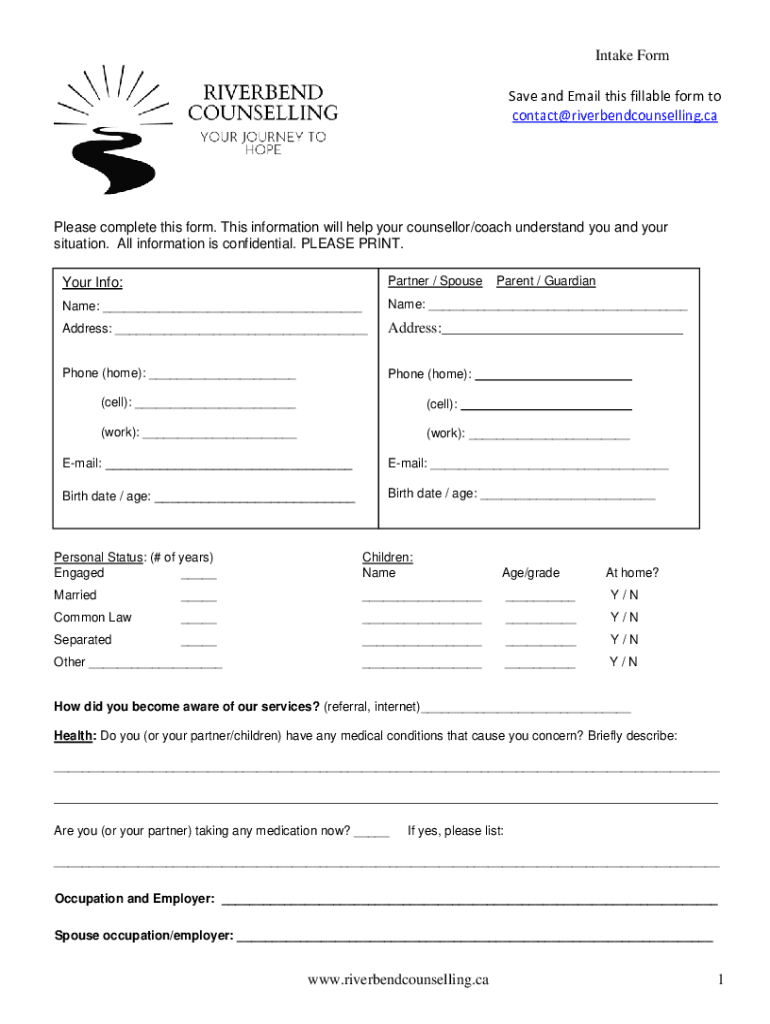  Riverbend Counselling Intake Form 2023-2024