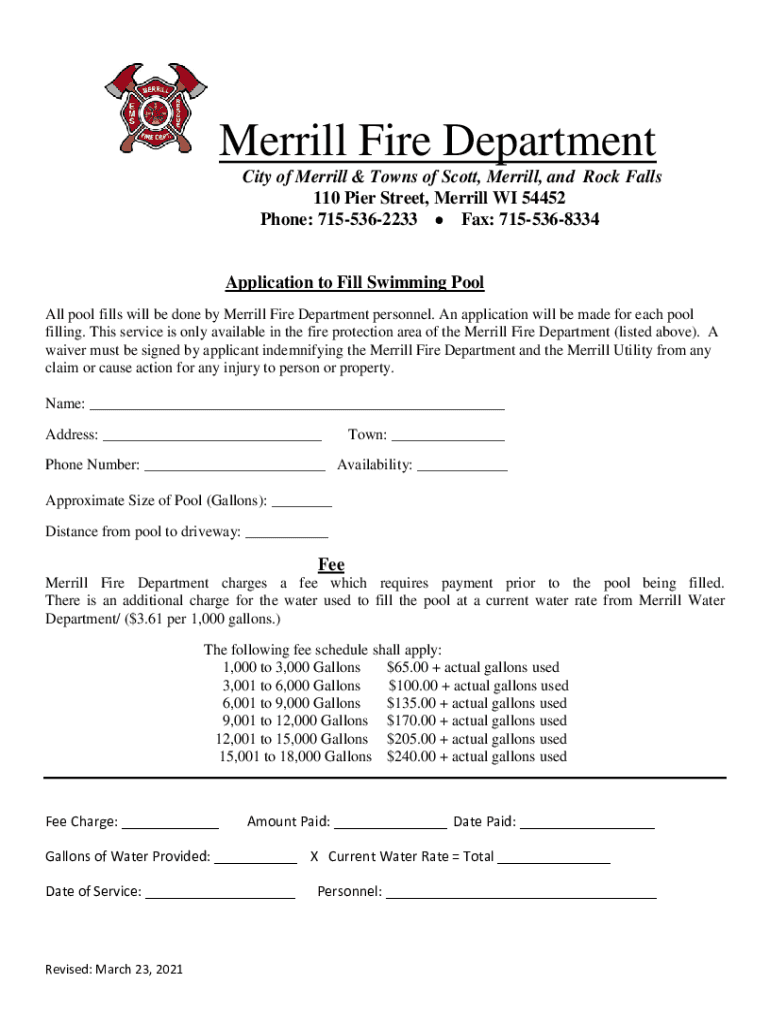 Merrill Fire Department West Side Station  Form
