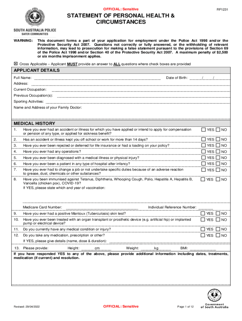  Statement of Personal Health and Circumstances DOCX 2022-2024