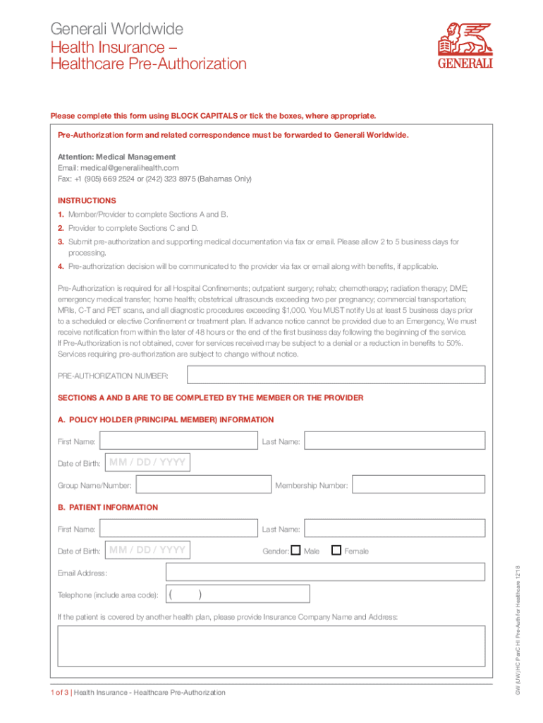 Health InsurancePre Authorization Form for Therapy