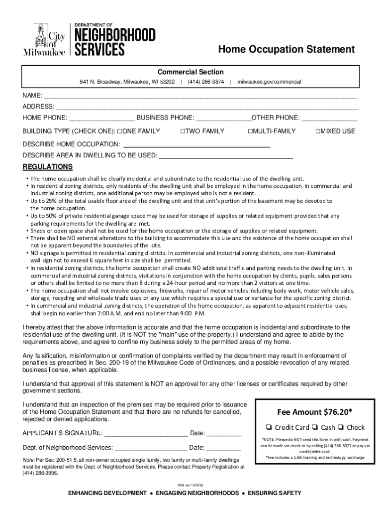  Home Occupation Statement Owner&#039;s Consent Form 2020-2024