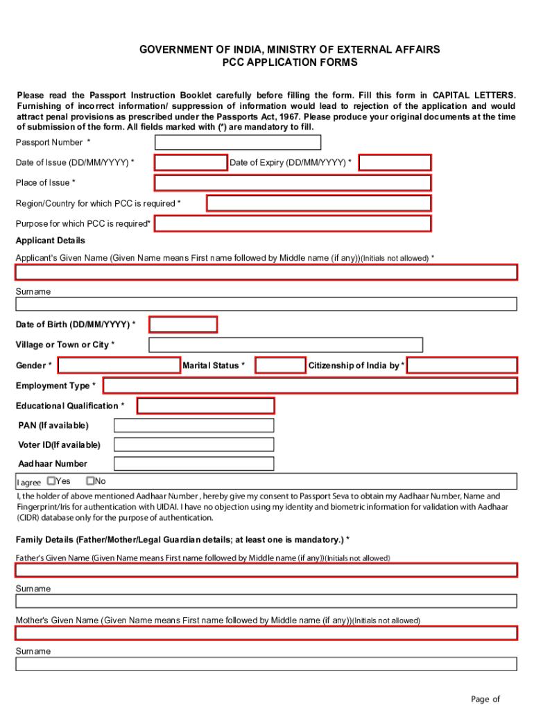  PCC Application Forms Passport 2022-2024