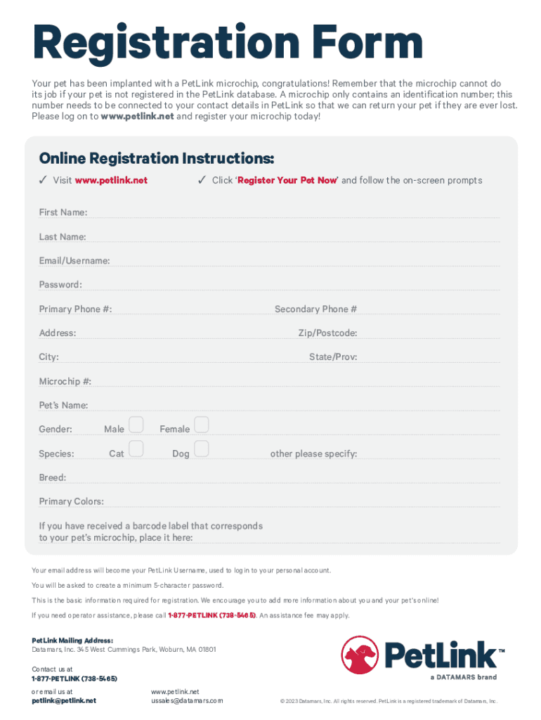 PetLink Microchip Registration Form
