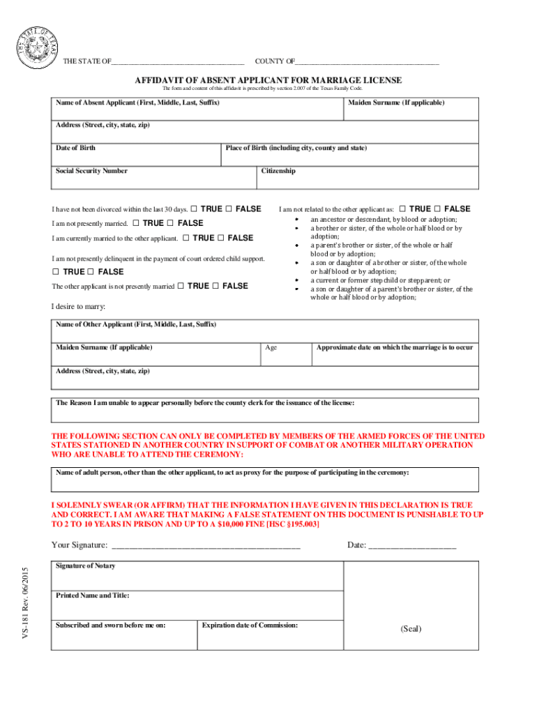The STATE OFCOUNTY OFAFFIDAVIT of ABSENT APP  Form