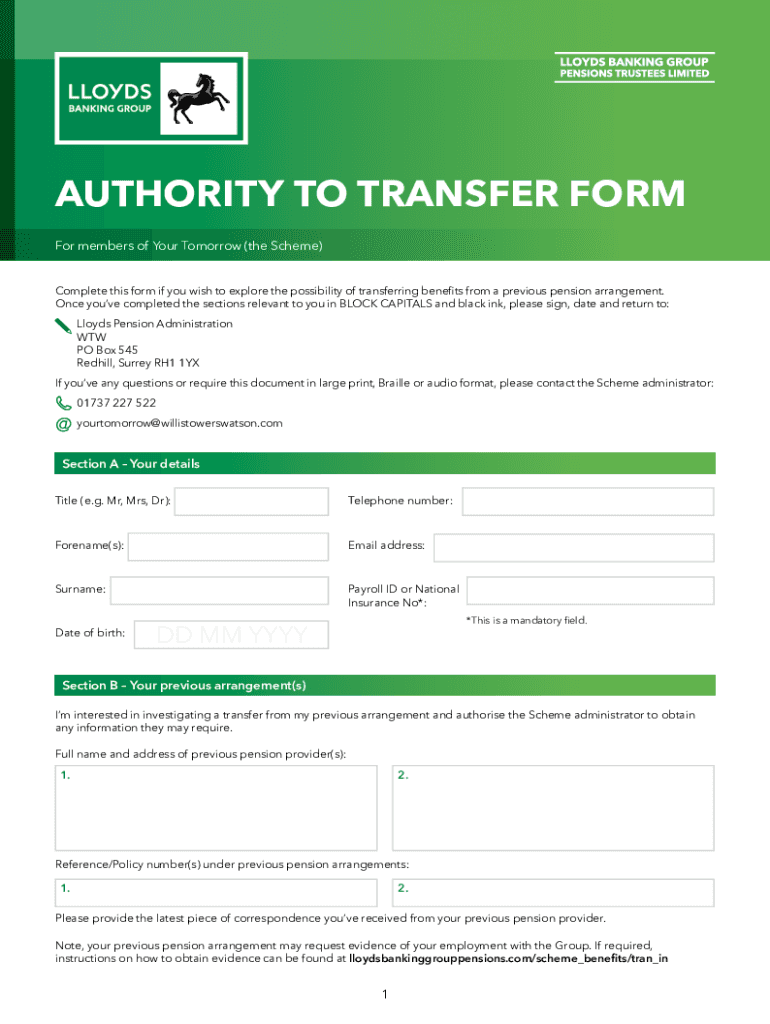AUTHORITY to TRANSFER FORM