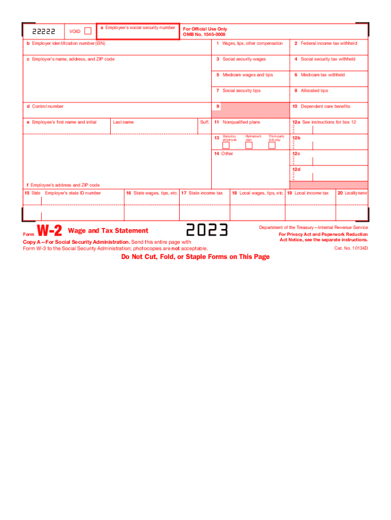  Form W 2 Wage and Tax Statement 2022