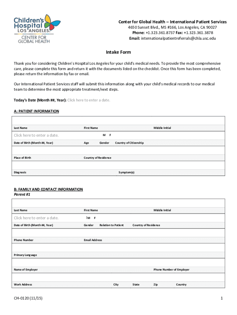 Center for Global HealthChildren&#039;s Hospital Los Angeles  Form