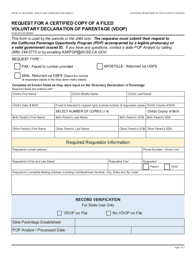 California Request for a Certified Copy of a Filed Declaration of  Form