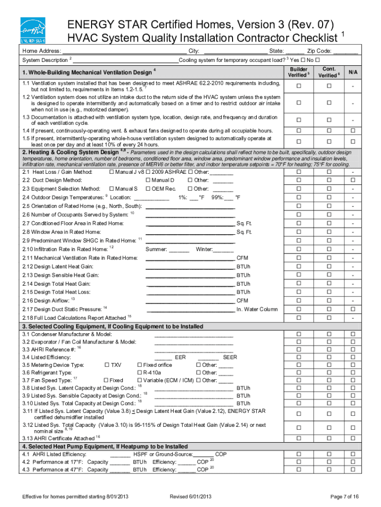 ENERGY STAR Qualified Homes, Version 3 Inspection  Form
