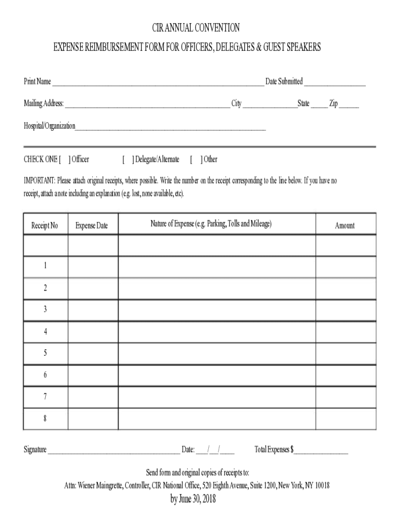  Delegate Reimbursement Form 2018-2024