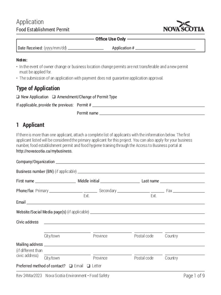 Province of Nova Scotia Temporary Event Food Permit Application  Form