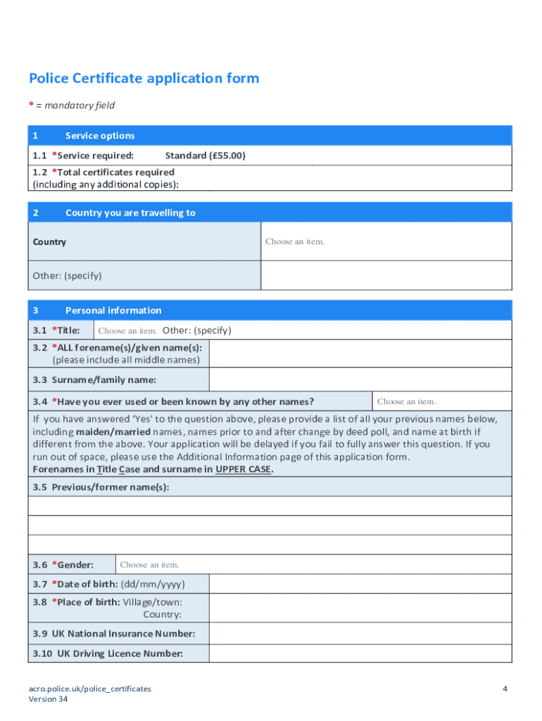  Police Certificate Application Form 2023-2024